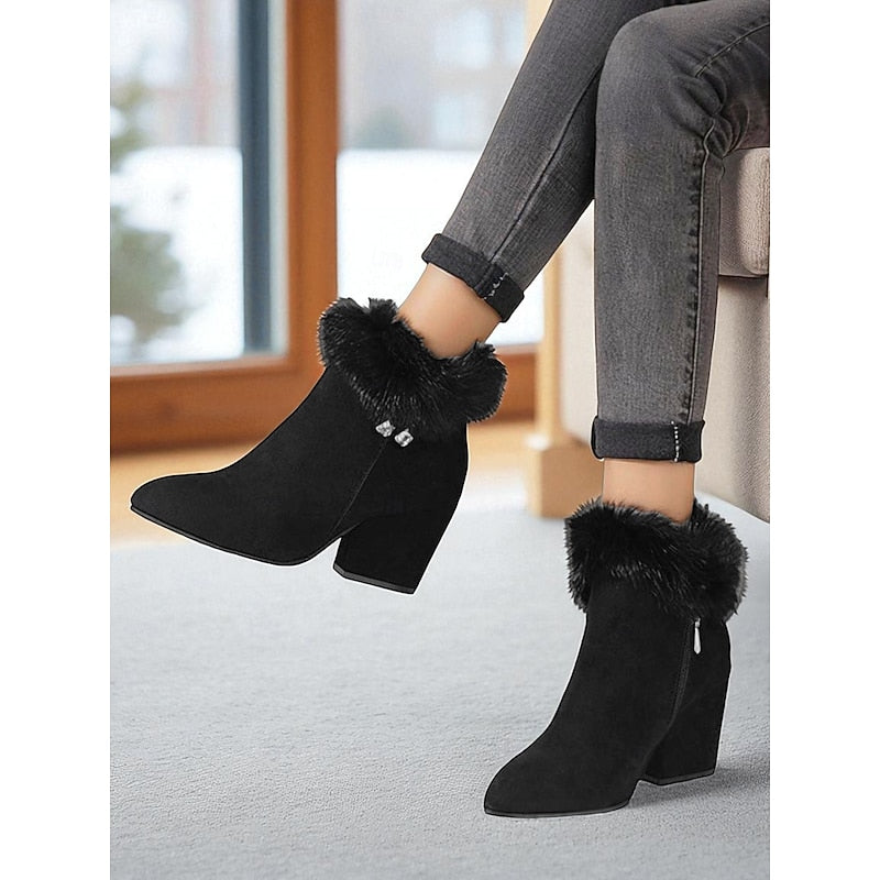 Stiefeletten Damen braun figurbetont mit Kunstpelzkragen - 2 - Atelier-Zofia