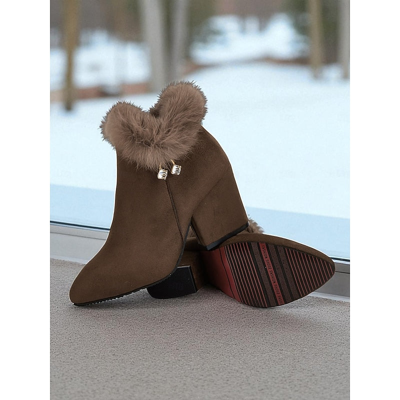 Stiefeletten Damen braun figurbetont mit Kunstpelzkragen - 3 - Atelier-Zofia