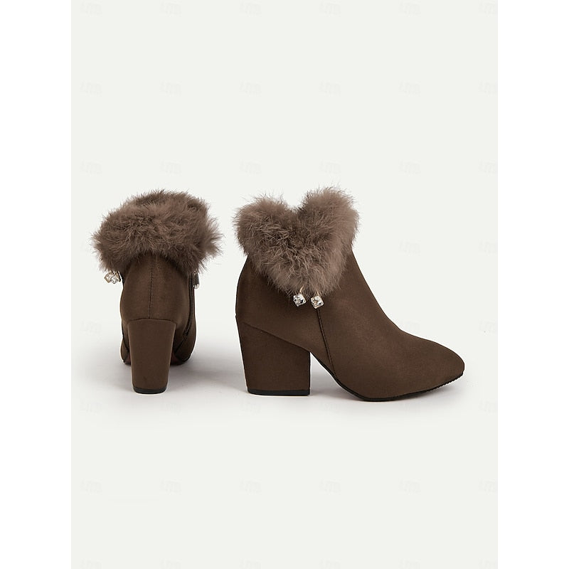 Stiefeletten Damen braun figurbetont mit Kunstpelzkragen - 7 - Atelier-Zofia