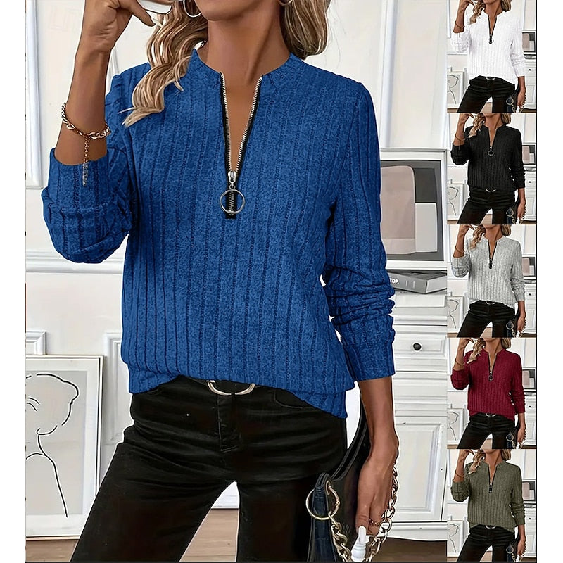 Pullover Damen blau tailliert mit Reißverschluss - 1 - Atelier-Zofia