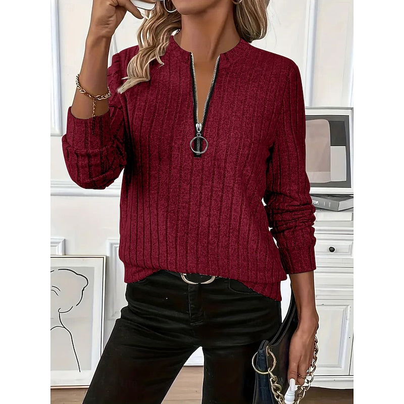 Pullover Damen blau tailliert mit Reißverschluss - 3 - Atelier-Zofia
