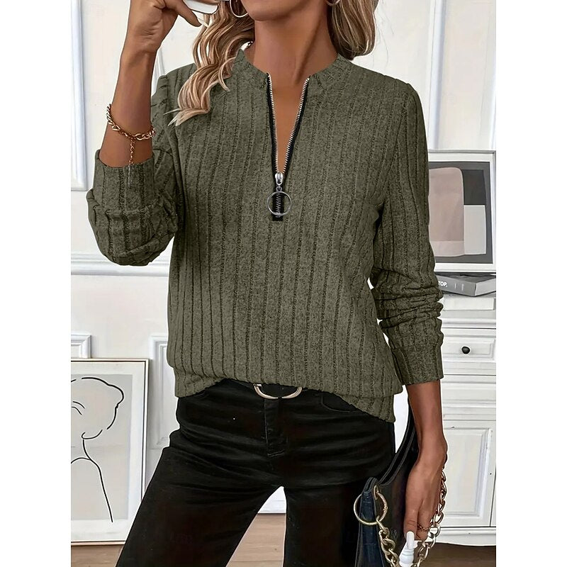 Pullover Damen blau tailliert mit Reißverschluss - 4 - Atelier-Zofia