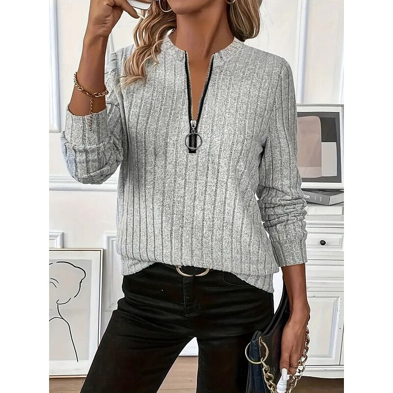Pullover Damen blau tailliert mit Reißverschluss - 5 - Atelier-Zofia