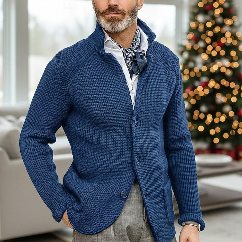 Jacke Herren blau tailliert mit Stehkragen und Knopfverschluss - 1 - Atelier-Zofia