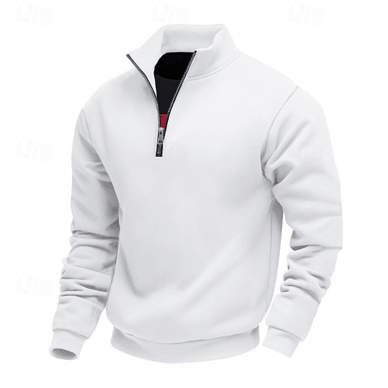 Sweater Herren weiß mit Stehkragen und Reißverschluss - 1 - Atelier-Zofia