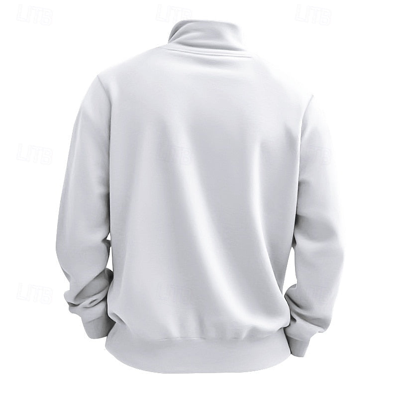 Sweater Herren weiß mit Stehkragen und Reißverschluss - 3 - Atelier-Zofia