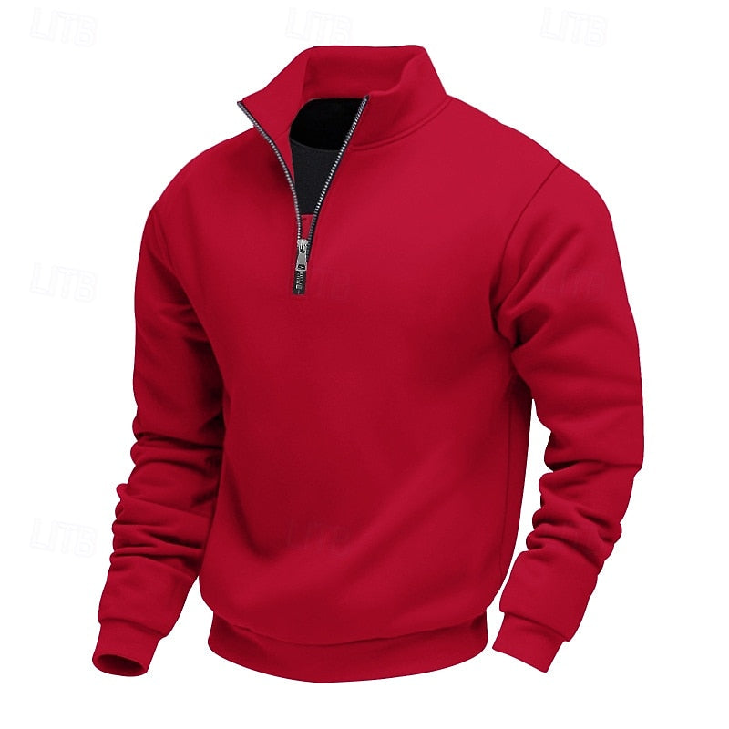 Sweater Herren weiß mit Stehkragen und Reißverschluss - 6 - Atelier-Zofia