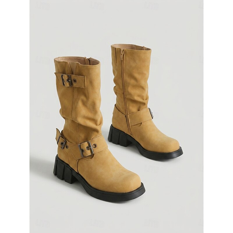 Bikerstiefel Damen schwarz figurbetont mit Gürtelschnalle - 5 - Atelier-Zofia