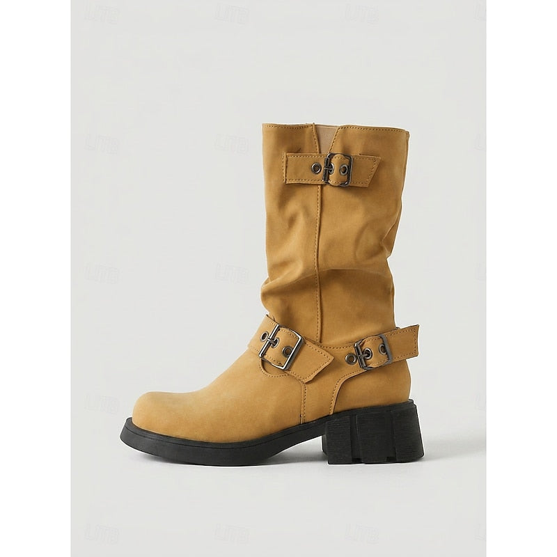 Bikerstiefel Damen schwarz figurbetont mit Gürtelschnalle - 6 - Atelier-Zofia
