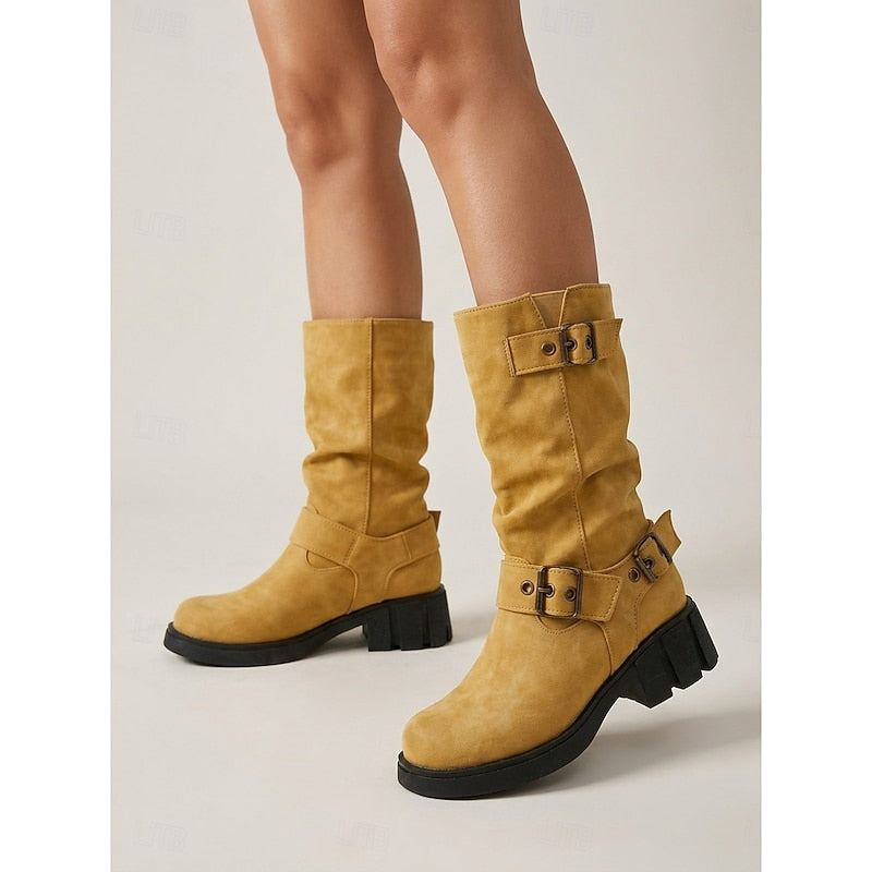 Bikerstiefel Damen schwarz figurbetont mit Gürtelschnalle - 8 - Atelier-Zofia
