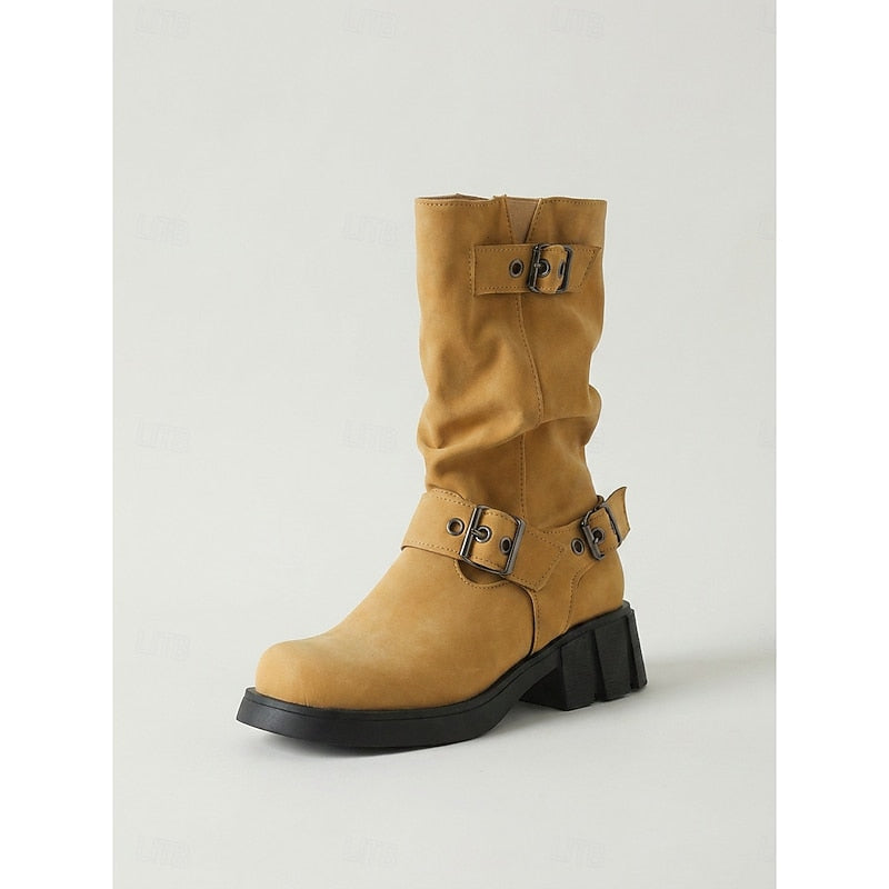 Bikerstiefel Damen schwarz figurbetont mit Gürtelschnalle - 9 - Atelier-Zofia