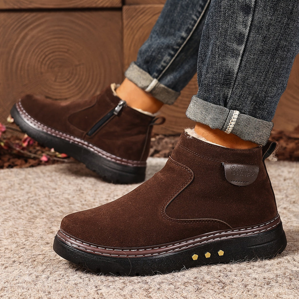 Damen Boots braun mit seitlichem Reißverschluss und flauschigem Innenfutter - 2 - Atelier-Zofia