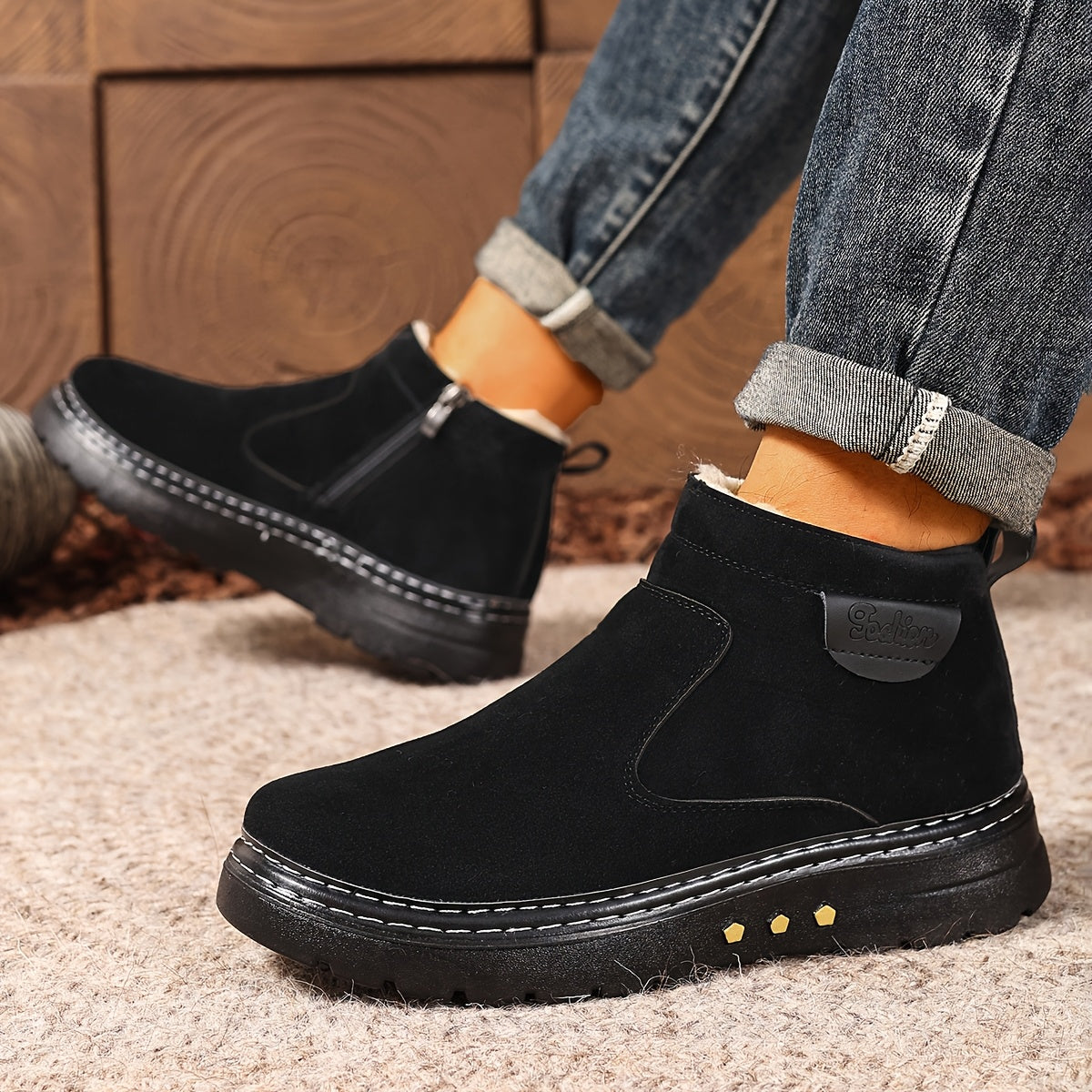 Damen Boots braun mit seitlichem Reißverschluss und flauschigem Innenfutter - 4 - Atelier-Zofia