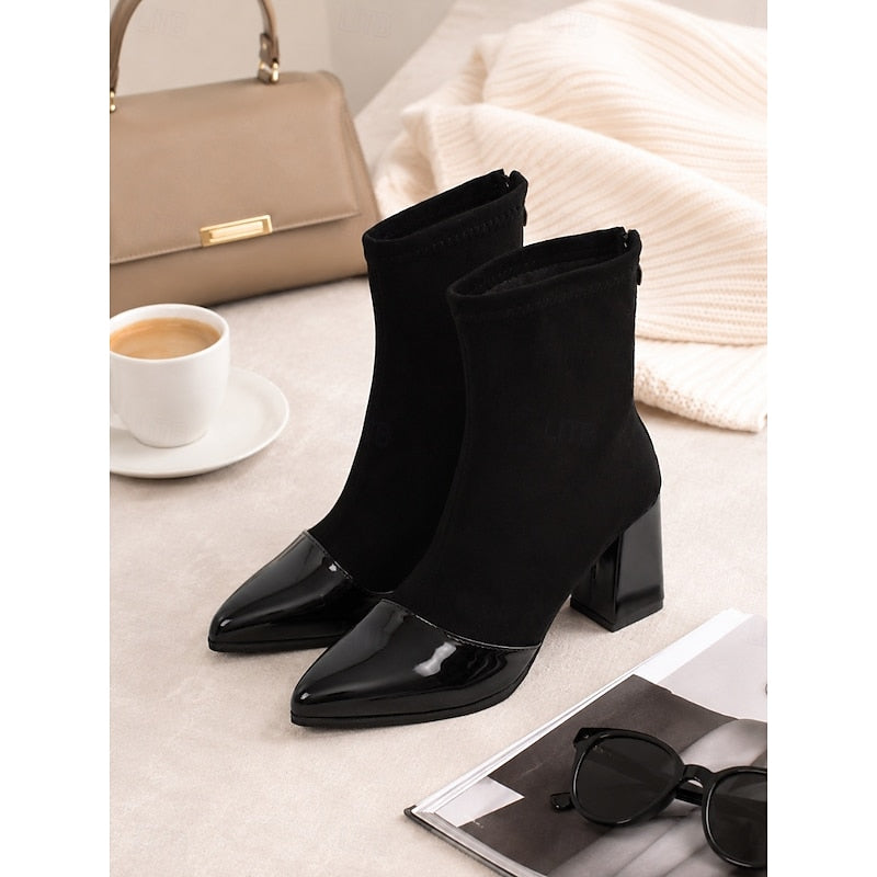 Stiefeletten Damen schwarz figurbetont mit glänzenden Schuhspitzen - 3 - Atelier-Zofia