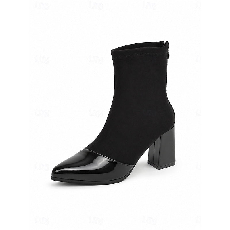 Stiefeletten Damen schwarz figurbetont mit glänzenden Schuhspitzen - 5 - Atelier-Zofia