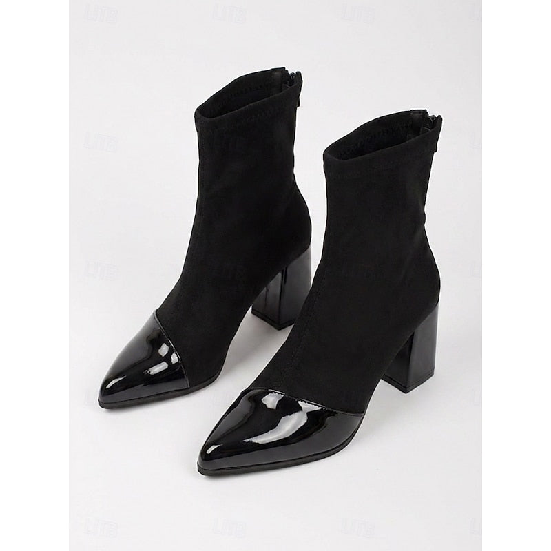 Stiefeletten Damen schwarz figurbetont mit glänzenden Schuhspitzen - 6 - Atelier-Zofia
