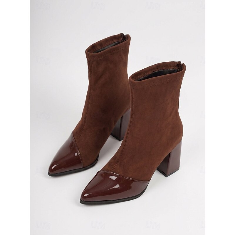 Stiefeletten Damen schwarz figurbetont mit glänzenden Schuhspitzen - 7 - Atelier-Zofia