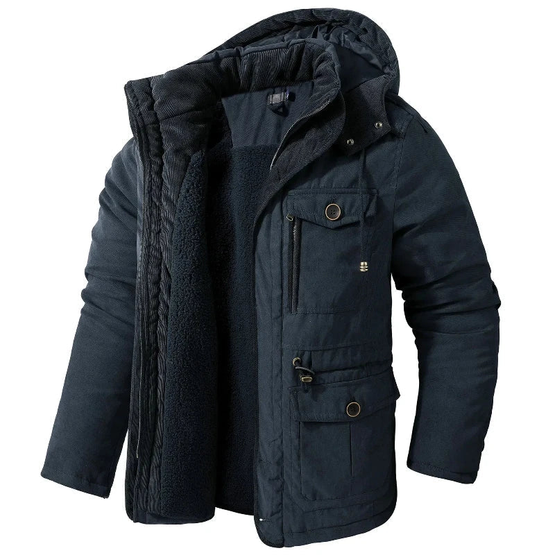 Jacke Herren grün tailliert mit Kapuze und vielen Taschen - 2 - Atelier-Zofia