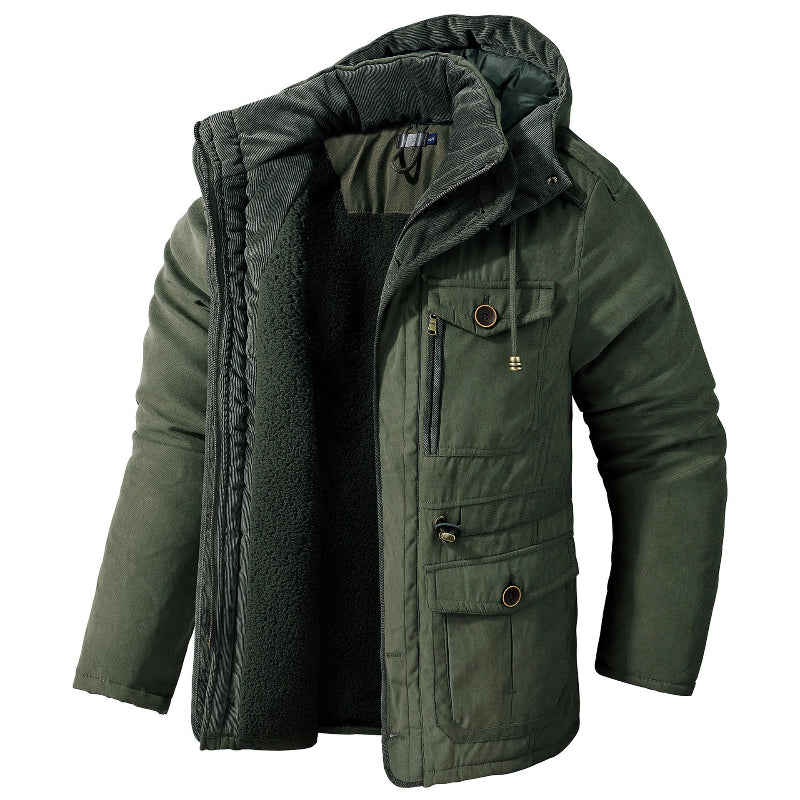 Jacke Herren grün tailliert mit Kapuze und vielen Taschen - 3 - Atelier-Zofia