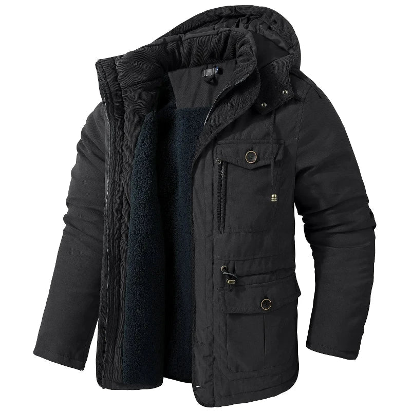 Jacke Herren grün tailliert mit Kapuze und vielen Taschen - 5 - Atelier-Zofia