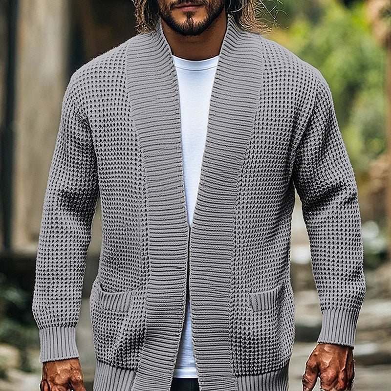 Cardigan Herren schwarz lässiger Schnitt mit Taschen - 2 - Atelier-Zofia