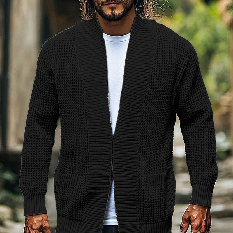 Cardigan Herren schwarz lässiger Schnitt mit Taschen - 3 - Atelier-Zofia