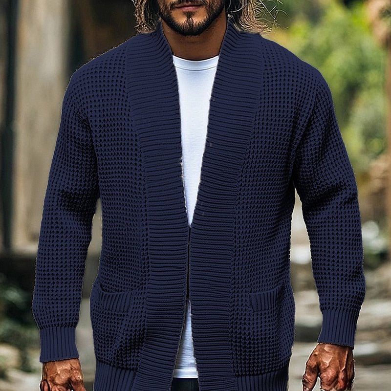 Cardigan Herren schwarz lässiger Schnitt mit Taschen - 4 - Atelier-Zofia