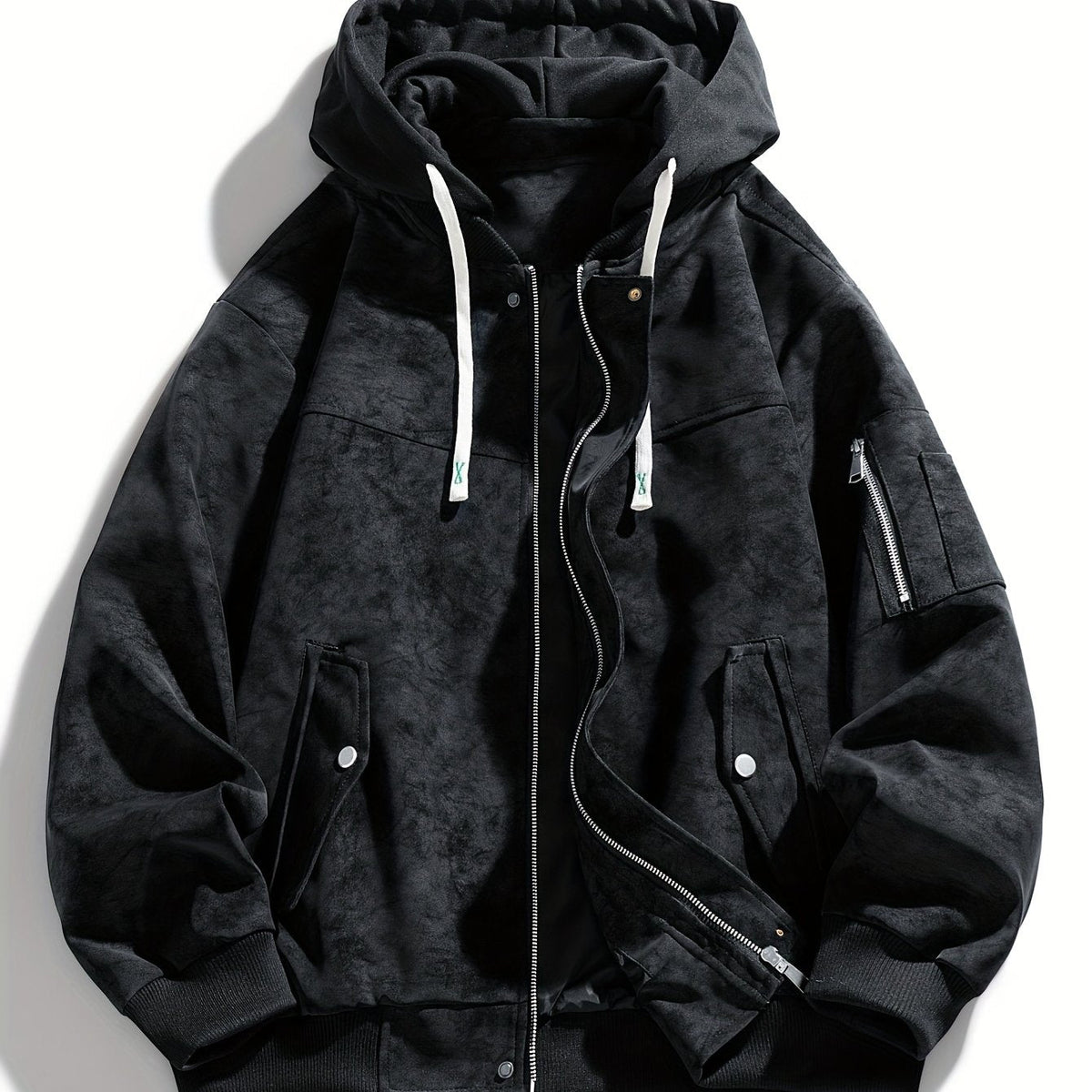 Jacke Herren schwarz mit Kapuze und praktischen Taschen - 1 - Atelier-Zofia