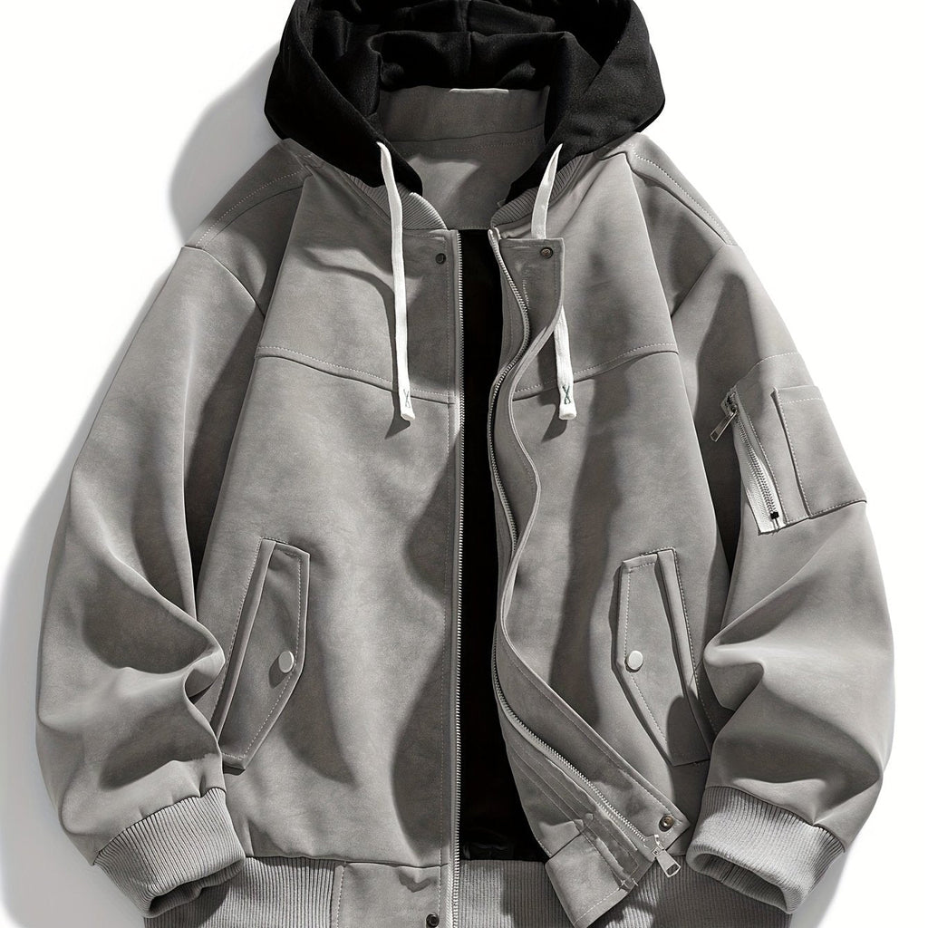 Jacke Herren schwarz mit Kapuze und praktischen Taschen - 7 - Atelier-Zofia