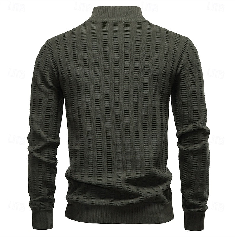 Pullover Herren olivgrün mit Stehkragen und Reißverschluss - 2 - Atelier-Zofia