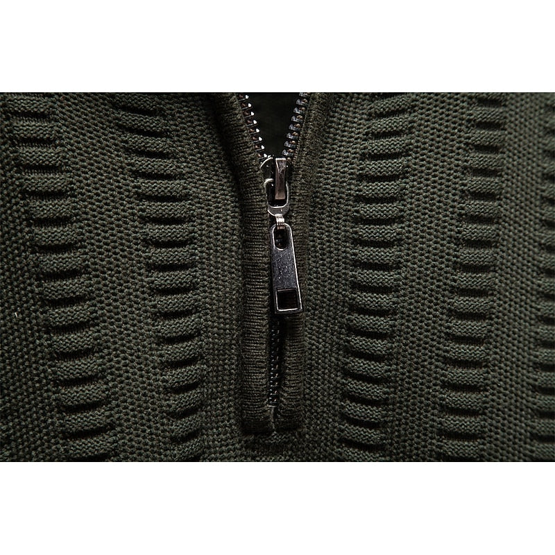 Pullover Herren olivgrün mit Stehkragen und Reißverschluss - 3 - Atelier-Zofia