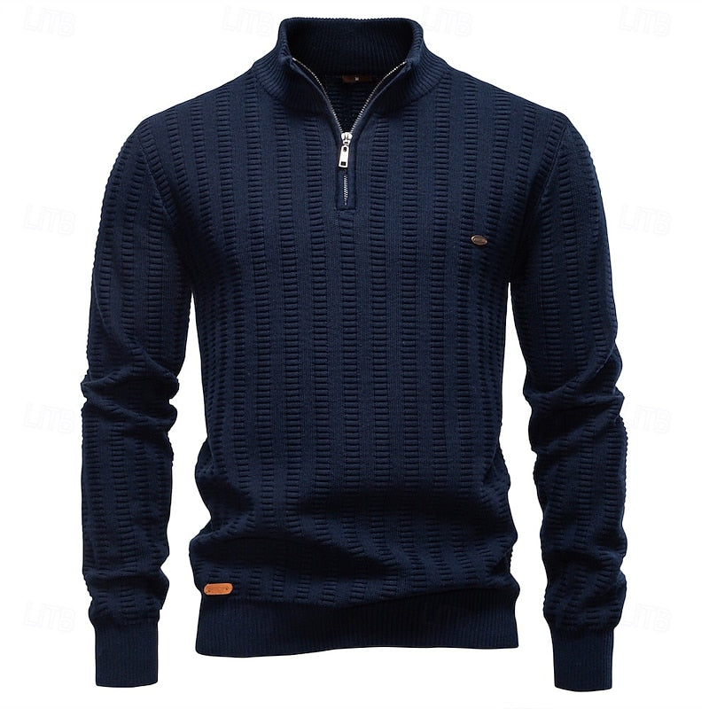 Pullover Herren olivgrün mit Stehkragen und Reißverschluss - 10 - Atelier-Zofia