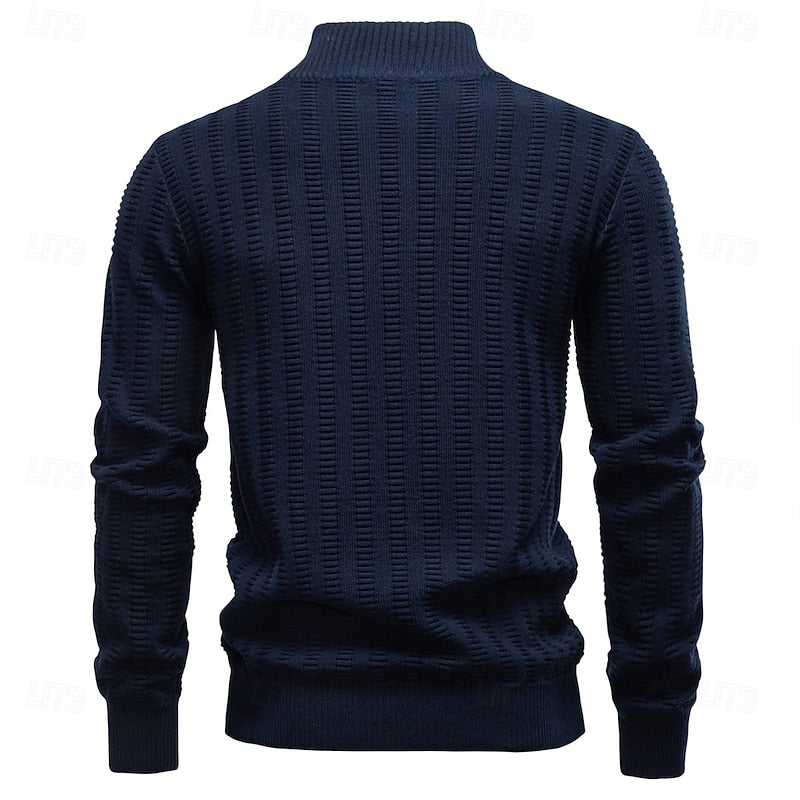 Pullover Herren olivgrün mit Stehkragen und Reißverschluss - 11 - Atelier-Zofia