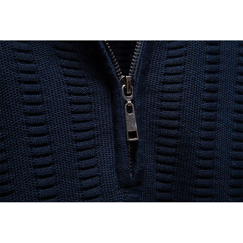 Pullover Herren olivgrün mit Stehkragen und Reißverschluss - 12 - Atelier-Zofia