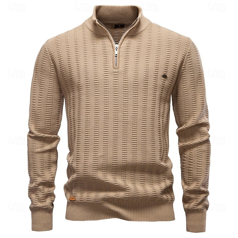 Pullover Herren olivgrün mit Stehkragen und Reißverschluss - 15 - Atelier-Zofia