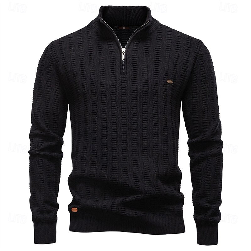 Pullover Herren olivgrün mit Stehkragen und Reißverschluss - 16 - Atelier-Zofia