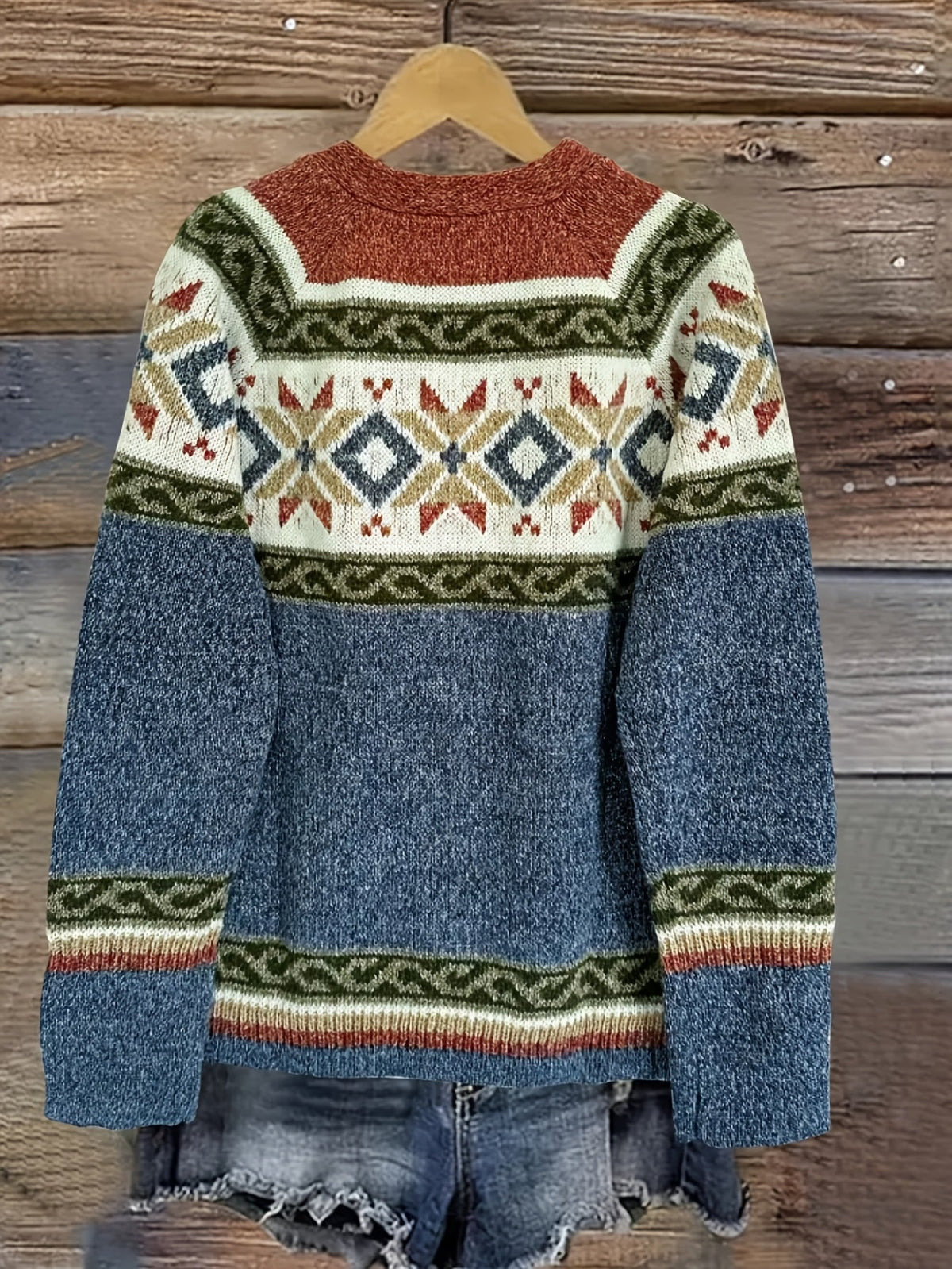 Cardigan Damen blau mit knöpfen und grafischem Muster - 2 - Atelier-Zofia