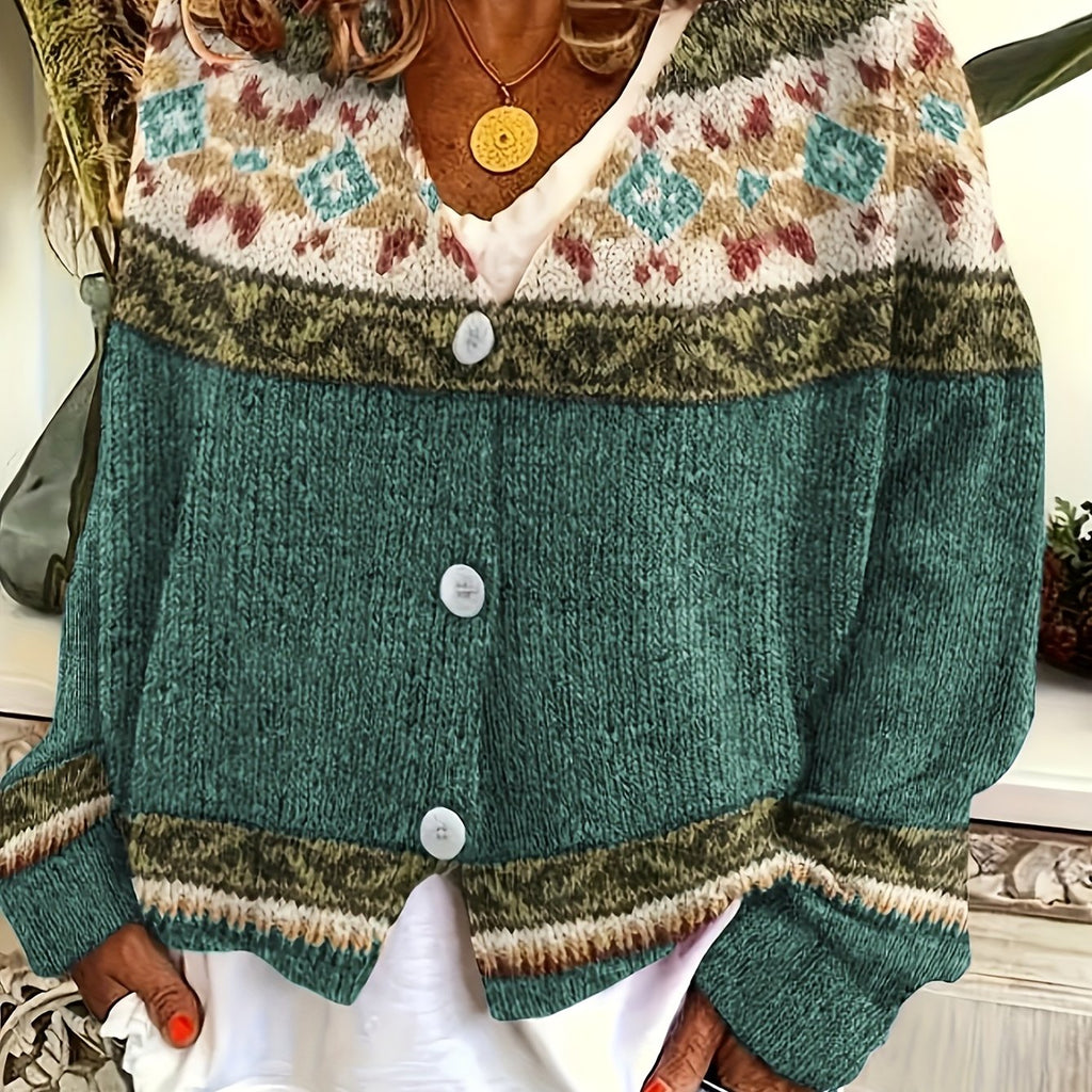 Cardigan Damen blau mit knöpfen und grafischem Muster - 5 - Atelier-Zofia