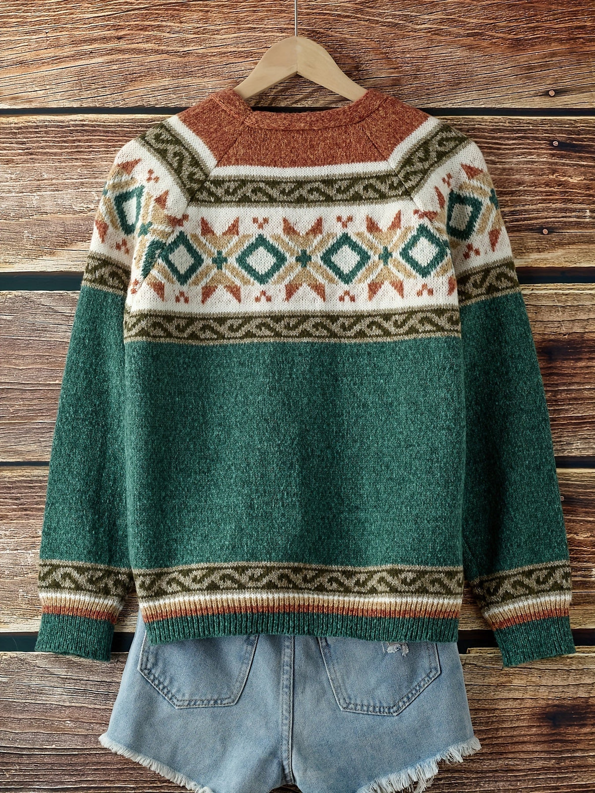 Cardigan Damen blau mit knöpfen und grafischem Muster - 7 - Atelier-Zofia