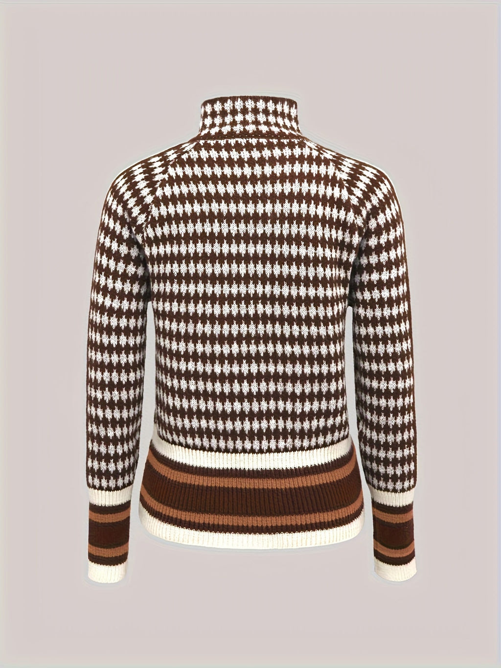 Sweater Damen braun-weiß tailliert mit Stehkragen - 2 - Atelier-Zofia