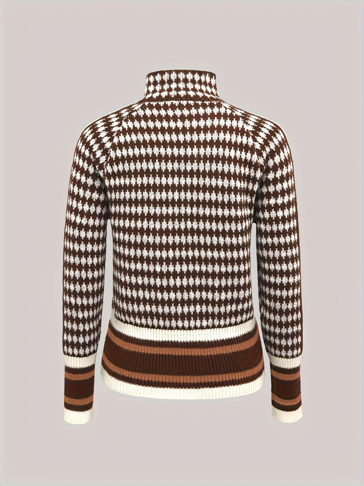 Sweater Damen braun-weiß tailliert mit Stehkragen - 2 - Atelier-Zofia