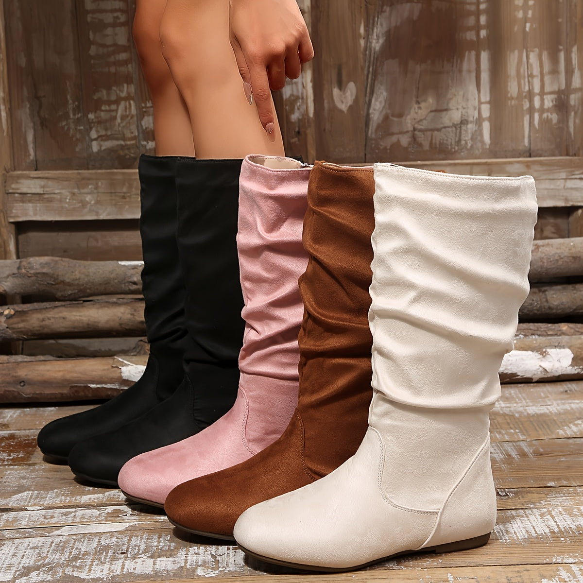 Stiefel Damen beige figurbetont mit Reißverschluss - 11 - Atelier-Zofia