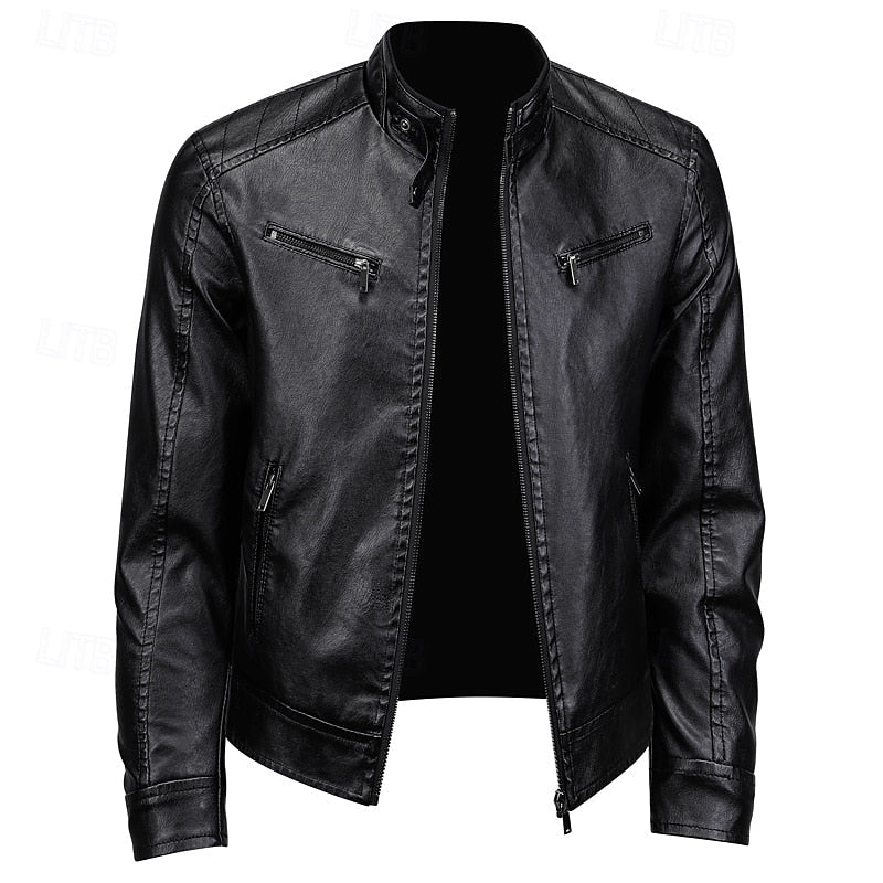 Lederjacke Herren schwarz tailliert mit Stehkragen und Reißverschlüssen - 2 - Atelier-Zofia