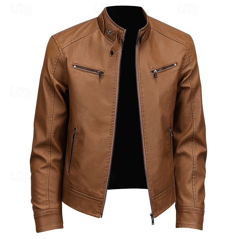Lederjacke Herren schwarz tailliert mit Stehkragen und Reißverschlüssen - 4 - Atelier-Zofia