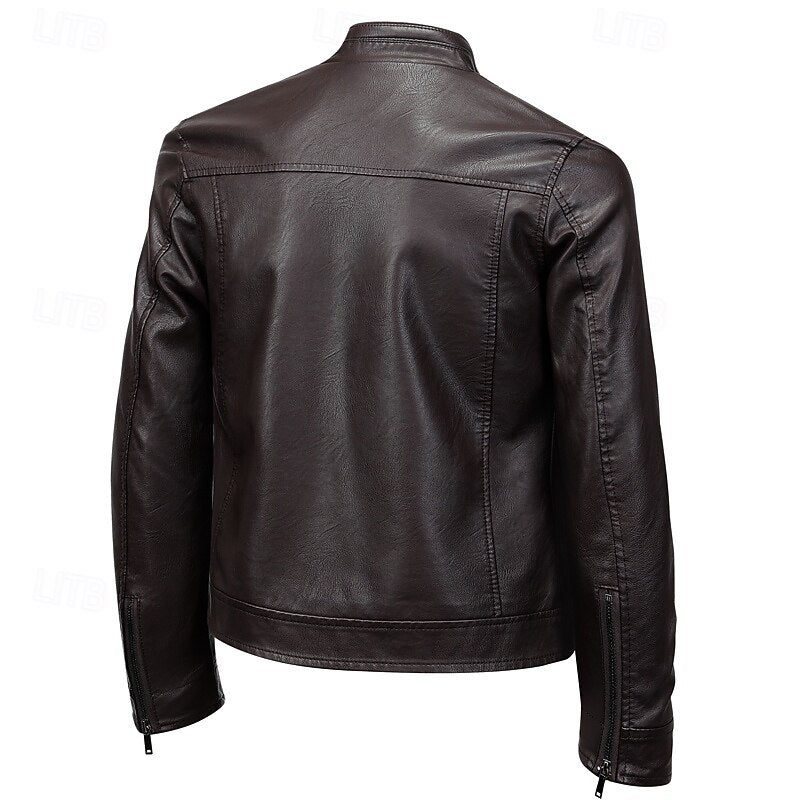 Lederjacke Herren schwarz tailliert mit Stehkragen und Reißverschlüssen - 5 - Atelier-Zofia