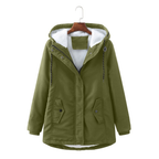 Damen Winterjacke olivgrün mit Kapuze und seitlichen Taschen - 1 - Atelier-Zofia