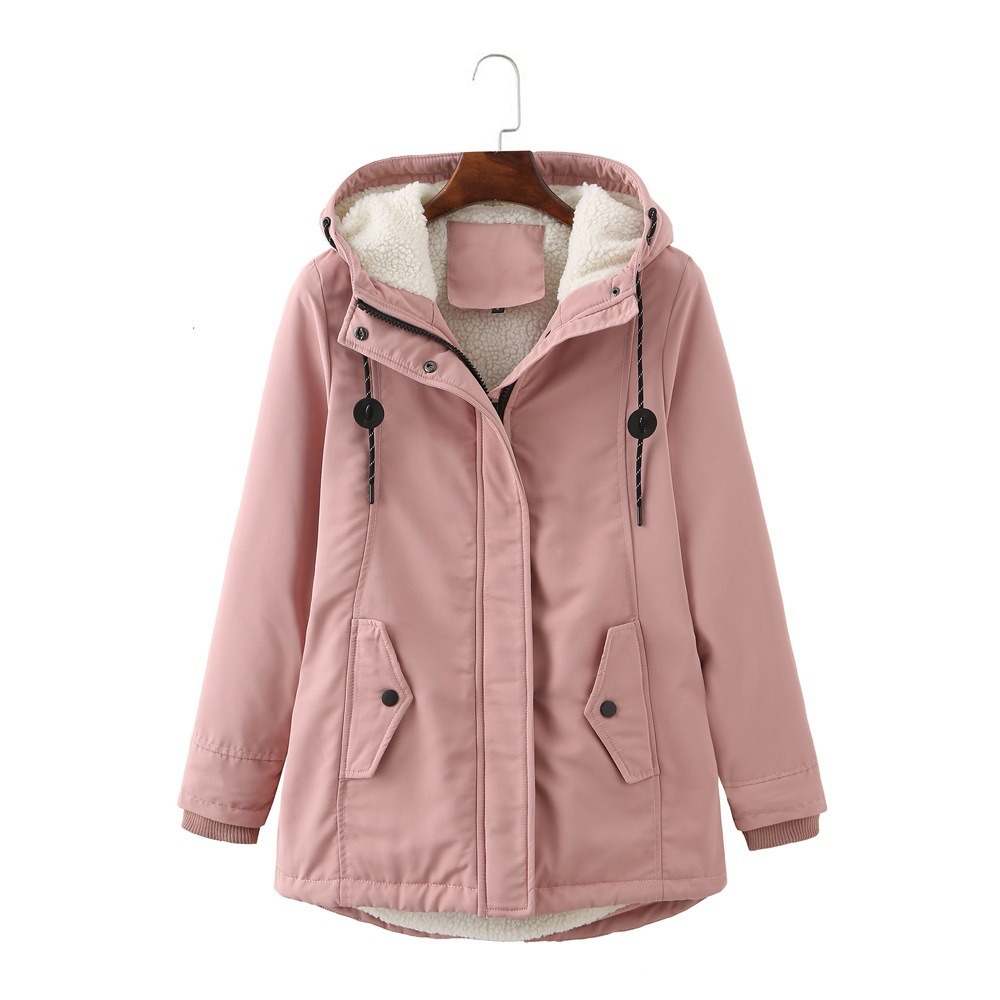 Damen Winterjacke olivgrün mit Kapuze und seitlichen Taschen - 2 - Atelier-Zofia