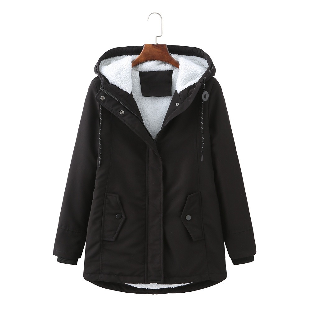Damen Winterjacke olivgrün mit Kapuze und seitlichen Taschen - 4 - Atelier-Zofia