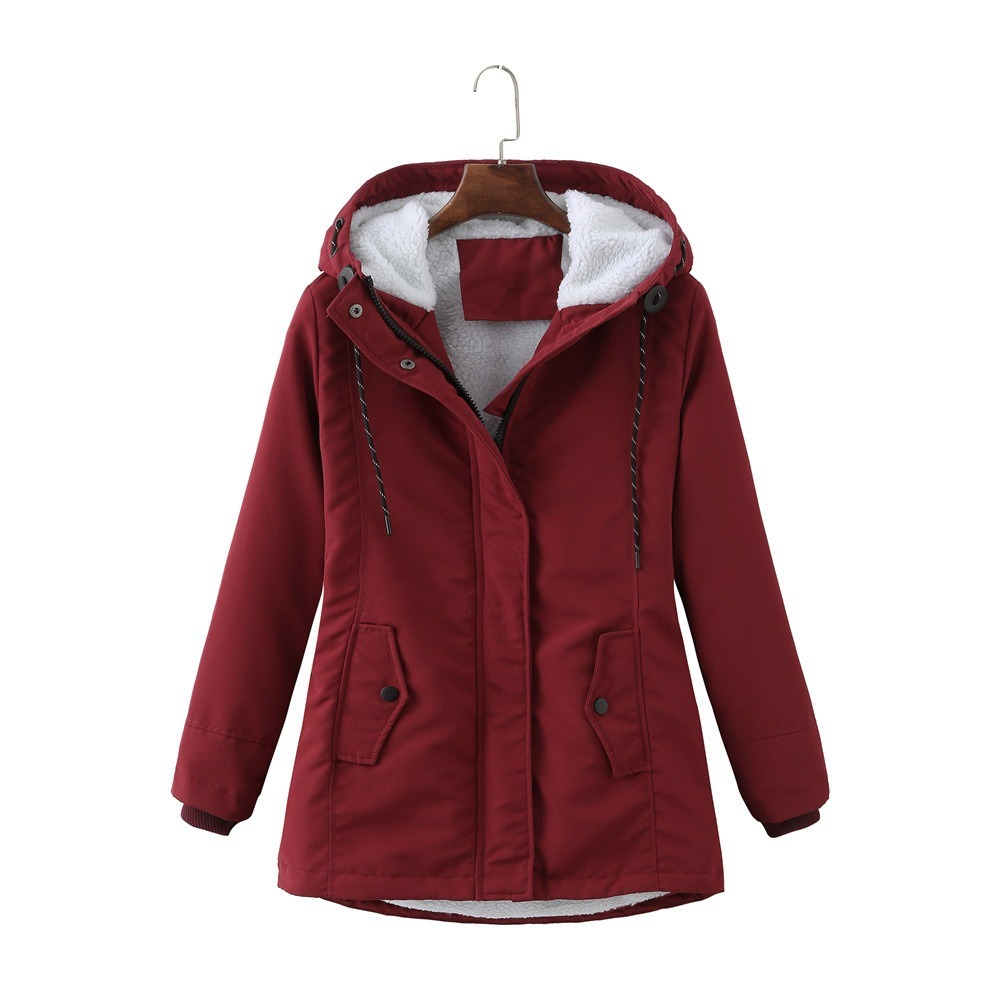 Damen Winterjacke olivgrün mit Kapuze und seitlichen Taschen - 5 - Atelier-Zofia