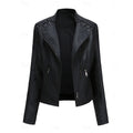 Bikerjacke Damen schwarz figurbetont mit Reißverschluss und Steppdetails - 1 - Atelier-Zofia